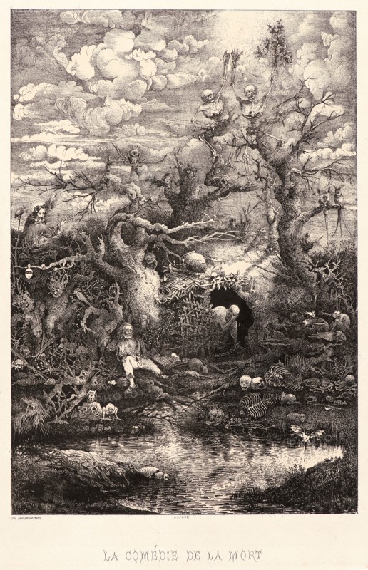 Rodolphe Bresdin (French, 1822 - 1885). Comedy of Death (Comédie de la Mort), 1854. Lithograph transferred from etching.