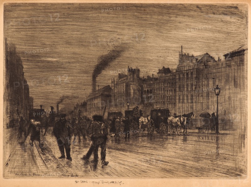 Félix Hilaire Buhot (French, 1847 - 1898). Winter Morning on the Quai (Un Quai de Parisâ€îMatinée d'Hiver sur les Quais), 19th century. Etching. Second state.