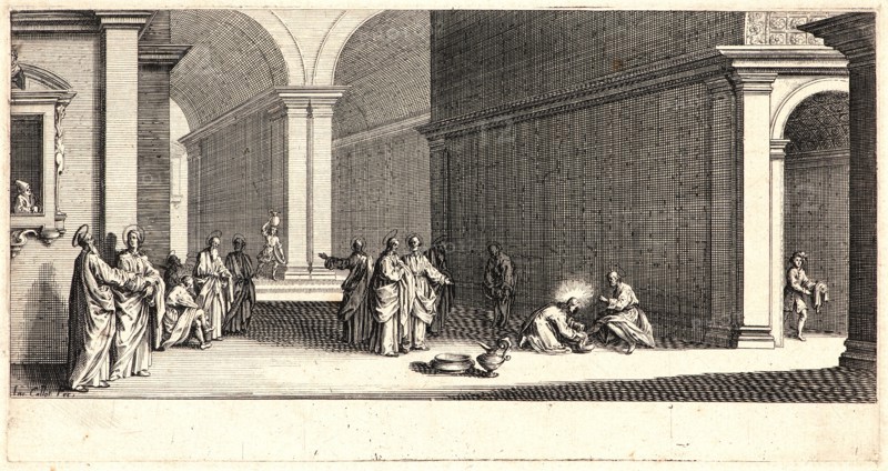 Jacques Callot (French, 1592 - 1635). The Washing of Christ's Feet (Le lavement des pieds), 1618. From The Large Passion. Etching. First of four states.