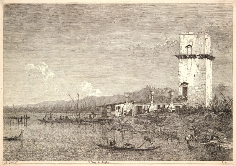 Canaletto (aka Antonio Canale) (Italian, 1697 - 1768). Tower of Malghera (La Torre de Malghera), 18th century. Second state.