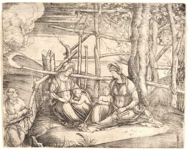Jacopo de' Barbari (Italian, ca. 1460/1470 â€ì ca. 1516). Holy Family with Saint Elizabeth. Engraving.