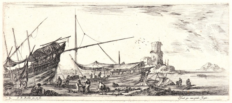 Stefano Della Bella (Italian, 1610 - 1664). Dans un port de mer, 1644. From Divers Embarquements. Etching on laid paper. Only state.