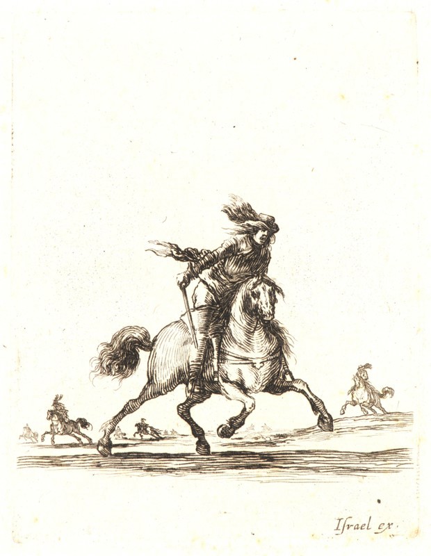 Stefano Della Bella (Italian, 1610 - 1664). Cavalier qui court vers le devant, 1642- 1645. From Divers exercises des cavaliers. Etching on laid paper. Only state.