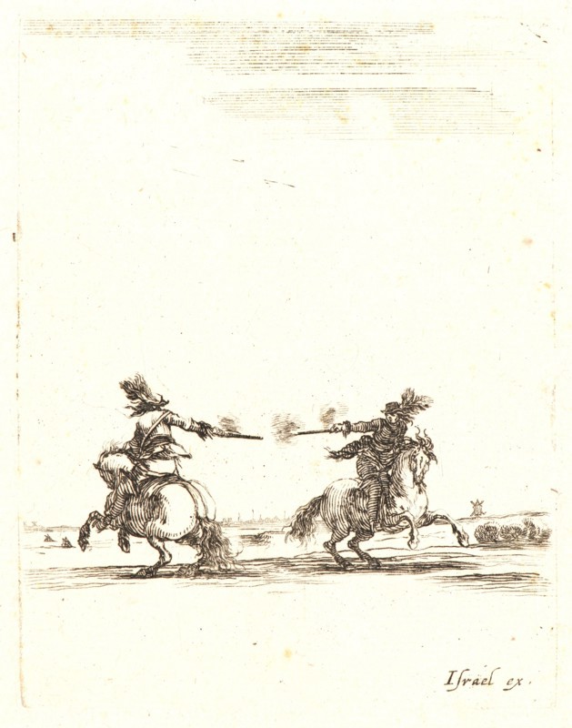 Stefano Della Bella (Italian, 1610 - 1664). Deux cavaliers se battant au pistolet, 1642-1645. From Divers exercises des cavaliers. Etching on laid paper. Only state.
