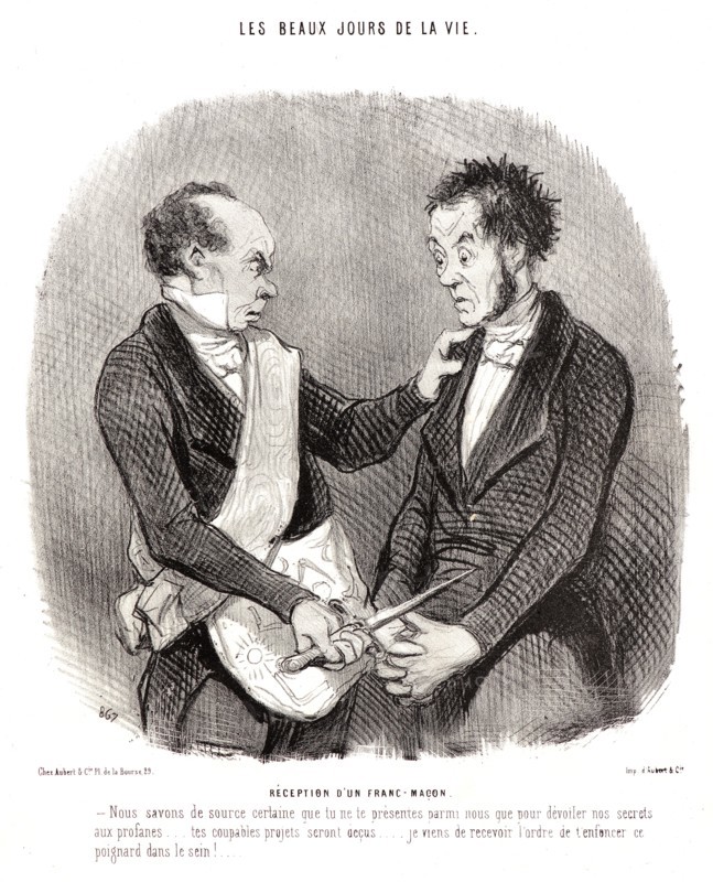 Honoré Daumier (French, 1808 - 1879). Réception d'un Franc-Macon, 1846. From Les Beaux Jours de la Vie. Lithograph on white wove paper. Image: 222 mm x 218 mm (8.74 in. x 8.58 in.). Second of two states.