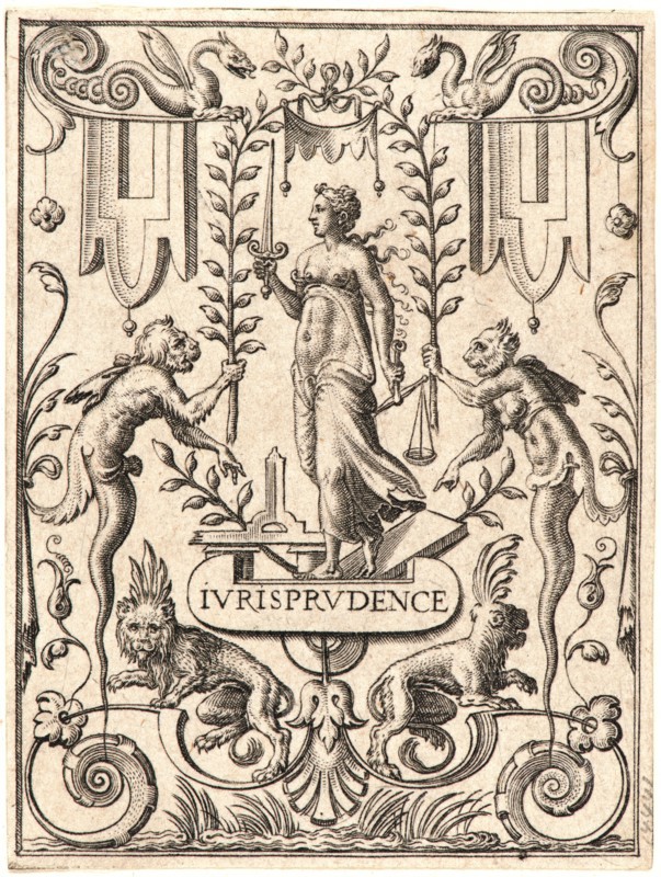 Etienne Delaune (aka Ãâtienne Delaune) (French, ca. 1519-1583). Jurisprudence (La Jurisprudence), . From The Sciences. Engraving.