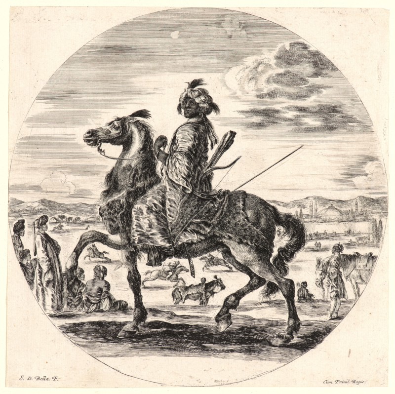 Stefano Della Bella (Italian, 1610 - 1664). Cavalier nÃ¨gre se dirigeant vers la gauche, 1651. Etching. Second state.