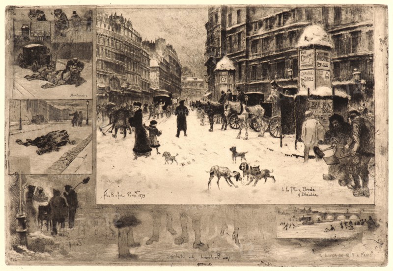 Félix Hilaire Buhot (French, 1847 - 1898). Winter in Paris (L'Hiver Ã  Paris ou La Neige a Paris), 1879. Etching and aquatint. Intermediate between second and third states.