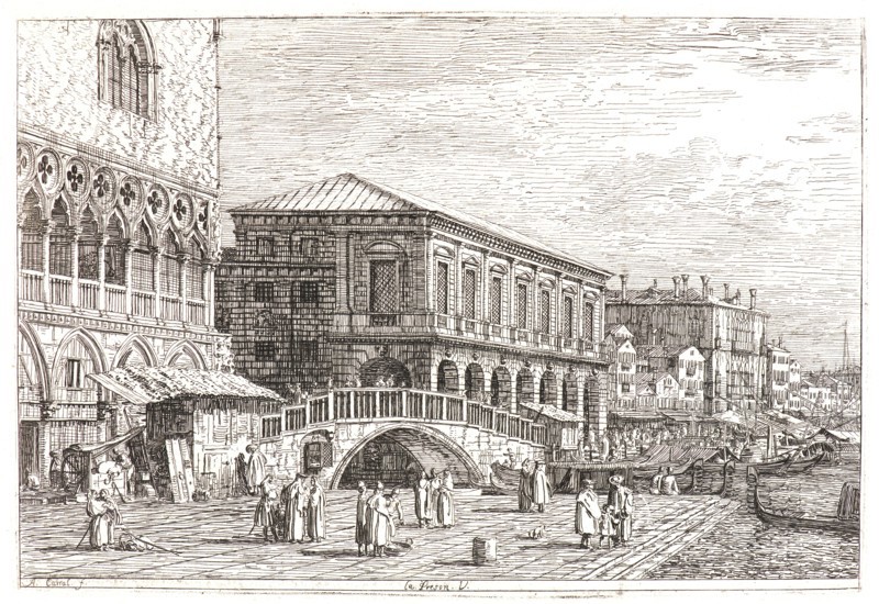 Canaletto (aka Antonio Canale) (Italian, 1697 - 1768). Prison, Venice (La Prison V Ã  Venise), 18th century. Etching. Second state.