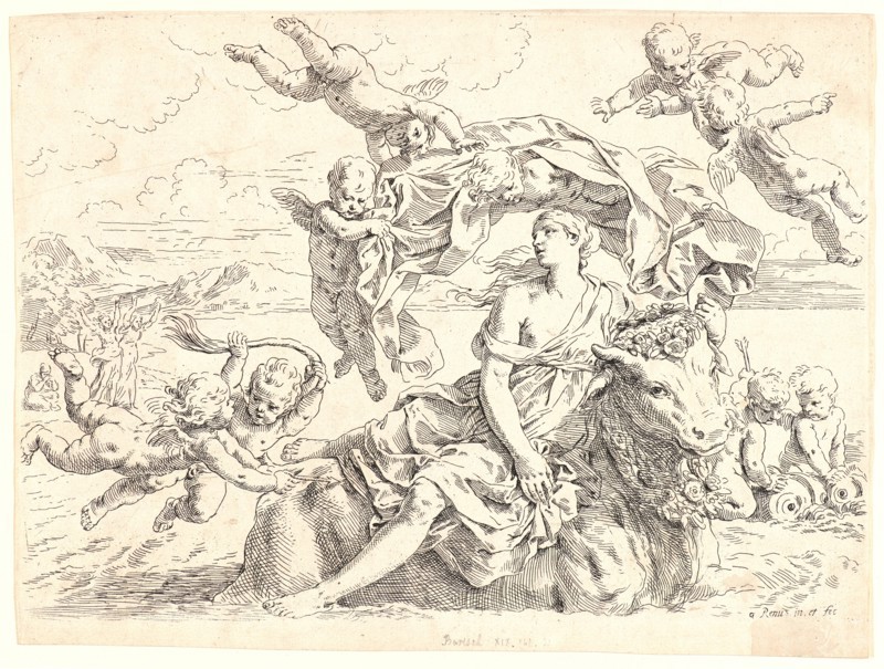 Simone Cantarini (Italian, 1612 - 1648). Rape of Europa, 17th century (printed later). Etching. Second of two states.