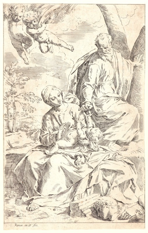 Simone Cantarini (Italian, 1612 - 1648) after Guido Reni (Italian, 1575 - 1642). Rest in Egypt, 17th century. Etching. Third of four states.