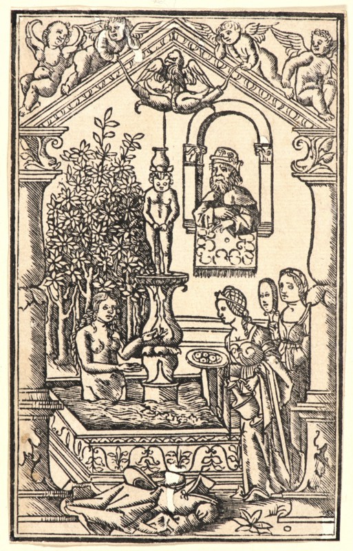 Anonymous (Italian). David and Bathsheba, ca. 1500. Woodcut. Image: 130 mm x 80 mm (5.12 in. x 3.15 in.).