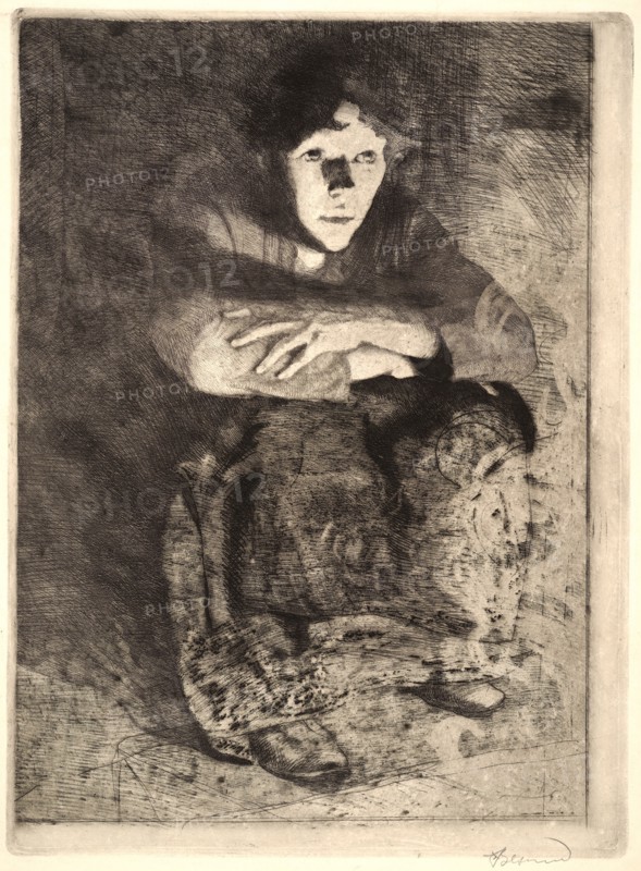 Albert Besnard (French, 1849 - 1934). In the Embers (Dans les Cendres), 1887. Etching, drypoint, and roulette on Japanese paper. Third state.