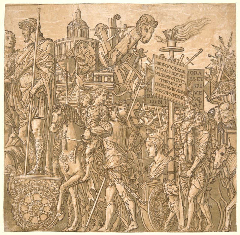 Andrea Andreani (Italian, 1558/1559 â€ì 1629) after Andrea Mantegna (Italian, ca. 1431 - 1506). The Triumphal Car, 1598. From The Triumph of Julius Caesar. Chiaroscuro woodcut. Image: 367 mm x 375 mm (14.45 in. x 14.76 in.).