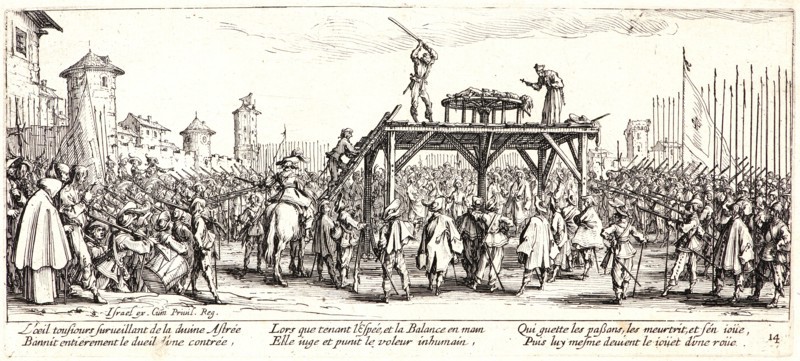 Jacques Callot (French, 1592 - 1635). Breaking on the Wheel (La Ronde), 1633. From The Large Miseries of War (Les Grandes MisÃ¨res de la Guerre). Etching. Second state.