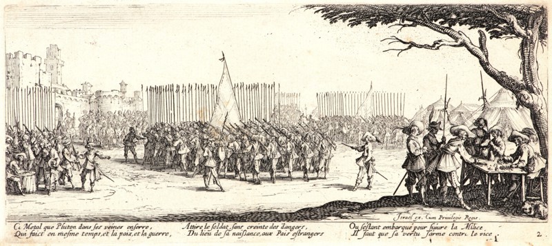 Jacques Callot (French, 1592 - 1635). L'Enrolment des Troupes, 1633. From The Large Miseries of War (Les Grandes MisÃ¨res de la Guerre). Etching. Second state.