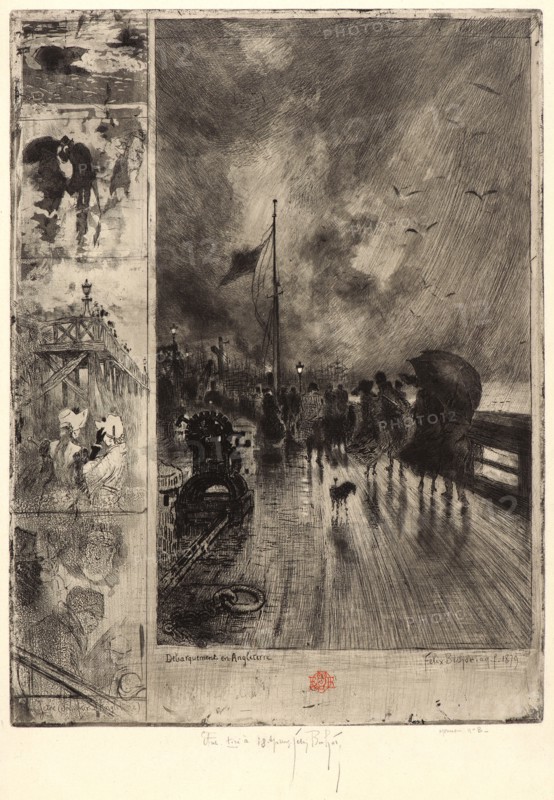 Félix Hilaire Buhot (French, 1847 - 1898). Landing in England (Un Débarquement en Angleterre), 1879. Etching and aquatint on Holland paper. Second or third state.