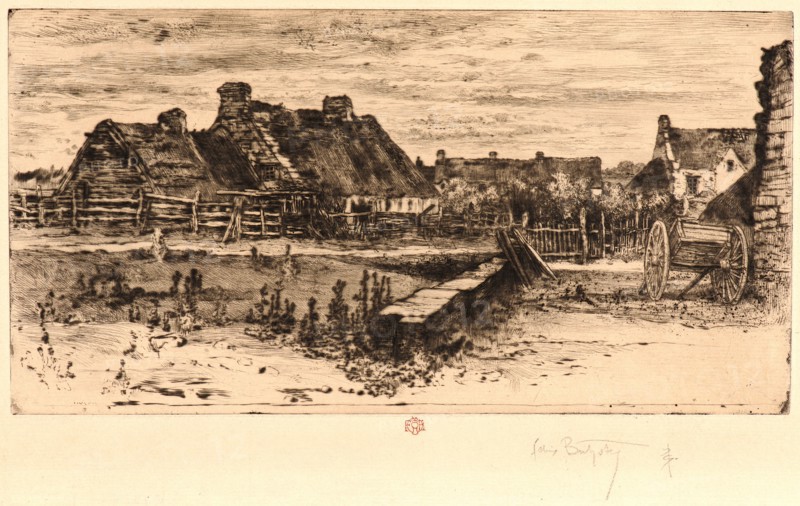 Félix Hilaire Buhot (French, 1847 - 1898). The Large Thatched Cottages (Les Grandes ChaumiÃ¨res), 19th century. Etching and drypoint. Fourth state.