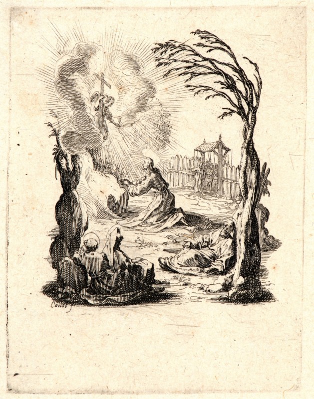 Jacques Callot (French, 1592 - 1635). Christ in the Garden of Olives (Jésus au jardin des oliviers), 1624. From The Small Passion. Etching and engraving.