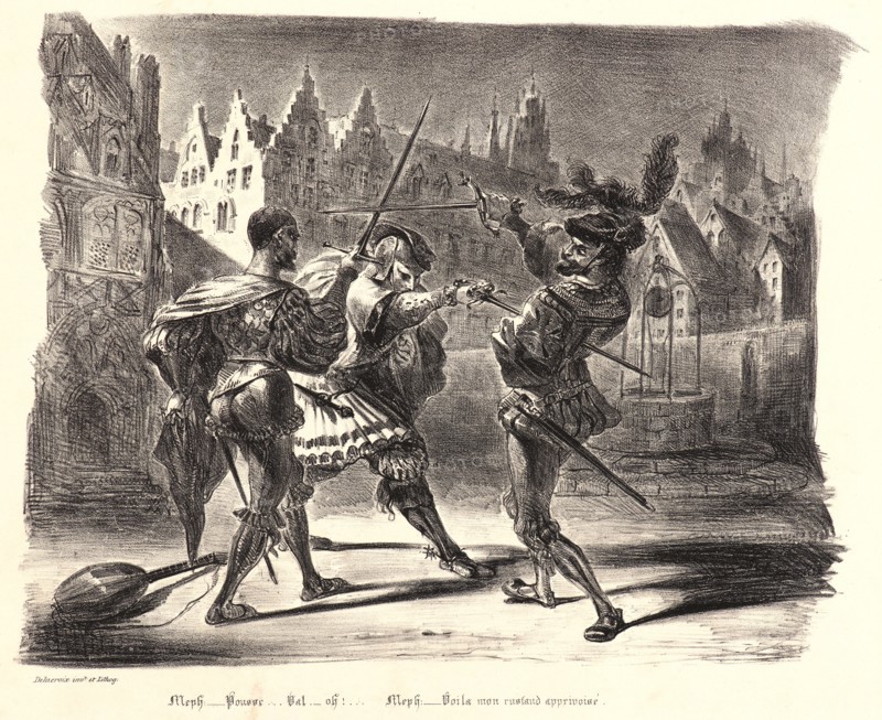 EugÃ¨ne Delacroix (French, 1798 - 1863). Duel of Faust and Valentin (Duel de Faust et de Valentin), 1828. From Faust. Lithograph. Fourth of six states.