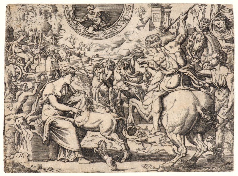 Monogrammist M. ZG. (Italian, active 16th century). Woman Sheltering a Unicorn, 16th century. Engraving.