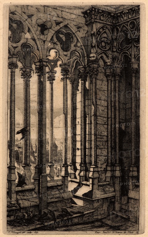 Charles Meryon (French, 1821 - 1868). La Galerie de Notre Dame, 1853. Etching. Third of five states.