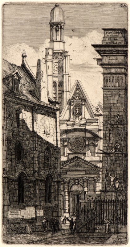 Charles Meryon (French, 1821 - 1868). St. Etienne du Mont, 1852. Etching. Eighth state.