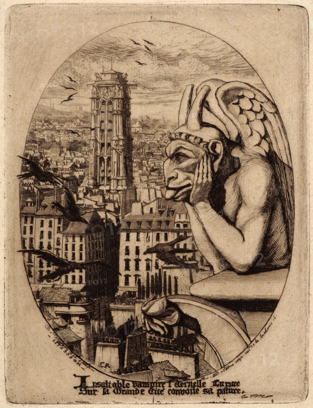 Charles Meryon (French, 1821 - 1868). Le Stryge, 1853. Etching on green paper. Fourth of eight states.