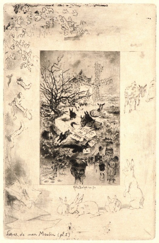 Félix Hilaire Buhot (French, 1847 - 1898). Illustrations for Daudet's Lettres de Mon Moulin, Plate 1, 19th century. From Lettres de Mon Moulin. Etching.