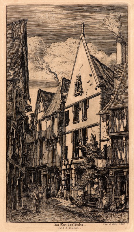 Charles Meryon (French, 1821 - 1868). La Rue des Toiles, Bourges, 19th century. Etching. Ninth state.