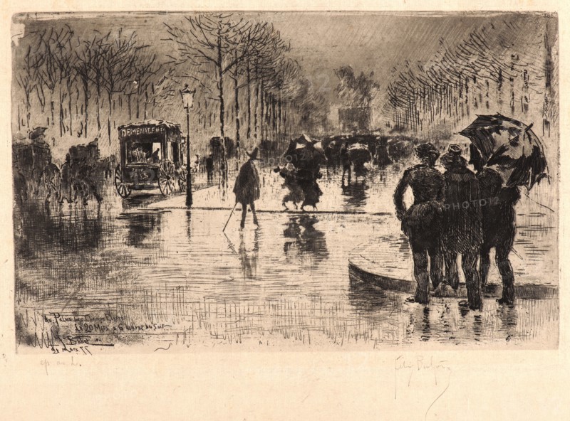Félix Hilaire Buhot (French, 1847 - 1898). Return of the Artists on the Champs- Elysées (Le Retour des Artistes aux Champs-Elysées), 19th century. Fourth state.