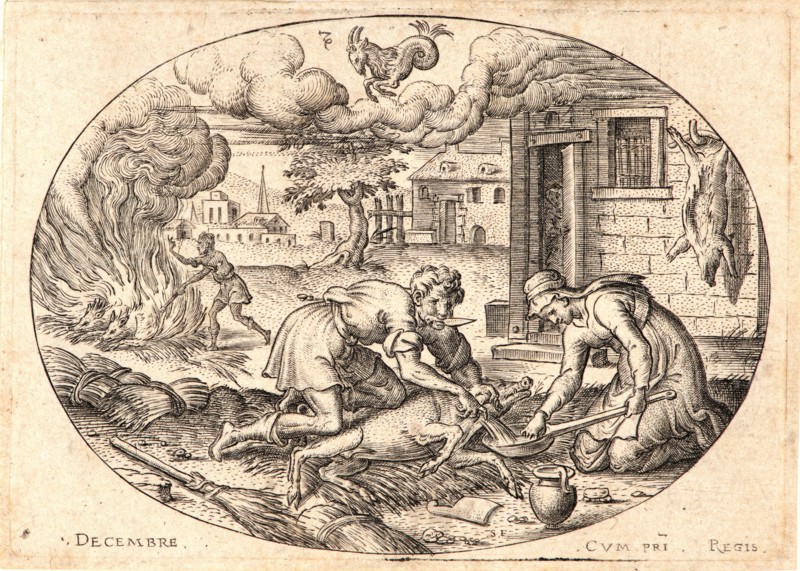Etienne Delaune (aka Ãâtienne Delaune) (French, ca. 1519 - 1583). The Twelve Months, December, 1568. From The Twelve Months. Engraving.