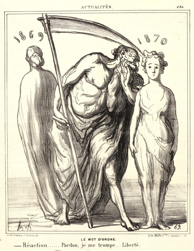 Honoré Daumier (French, 1808 - 1879). Le mot d'ordre, 1869. From Actualités. Lithograph on newsprint paper. Image: 248 mm x 204 mm (9.76 in. x 8.03 in.). Second of two states.