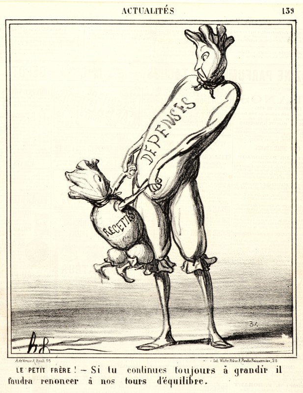 Honoré Daumier (French, 1808 - 1879). Le petit frÃ¨re!â€îSi tu continues toujours Ã  grandir..., 1870. From Actualités. Lithograph on newsprint paper. Image: 244 mm x 209 mm (9.61 in. x 8.23 in.). Second of two states.