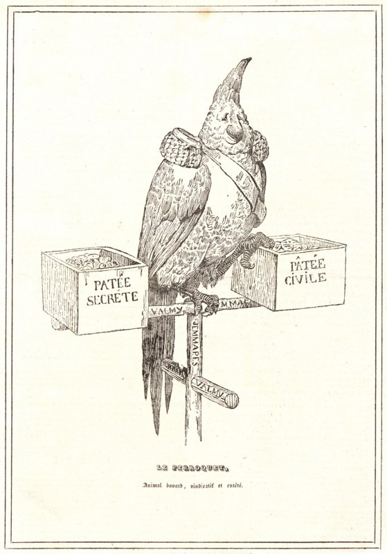 Honoré Daumier (French, 1808 - 1879). Le Perroquet, 1834. Wood engraving on newsprint paper. Image: 180 mm x 151 mm (7.09 in. x 5.94 in.). First state.