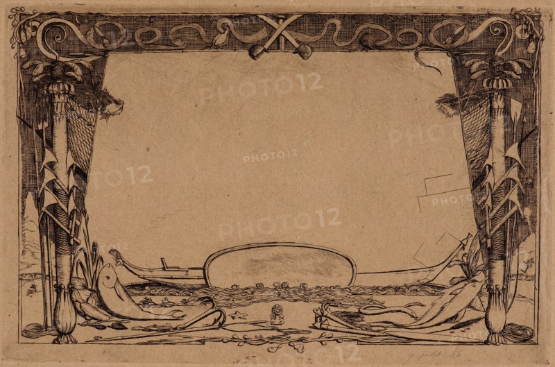 Charles Meryon (French, 1821 - 1868). Cover for the set of etchings A Voyage to New Zealand (Couverture du Voyage Ã  la Nouvelle Zélande), 1866. Etching on brown paper.