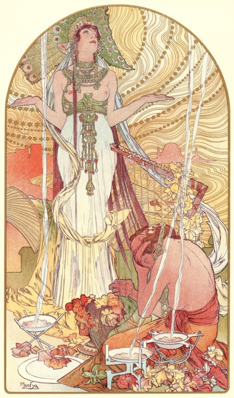 Alphonse Mucha (Czech, 1860 - 1939). Incantation (Salammbo), ca. 1897. Color lithograph on wove paper. Sheet: 405 mm x 308 mm (15.94 in. x 12.13 in.).