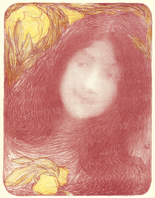 Edmond FranÃ§ois Aman-Jean (French, 1858 - 1936). Under the Flowers (Sous les Fleurs), ca. 1897. Color lithograph on wove paper. Sheet: 405 mm x 308 mm (15.94 in. x 12.13 in.).