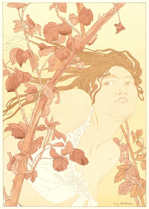 Henri Detouche (French, 1854 - 1913). In the Brambles (Dans les Ronces), ca. 1898. Color lithograph printed in five colors with additional color by stencil on wove paper. Sheet: 405 mm x 308 mm (15.94 in. x 12.13 in.).