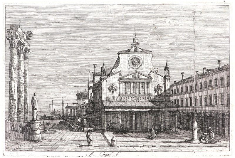 Canaletto (aka Antonio Canale) (Italian, 1697 - 1768). The Three Columns and a Statue by the Sea (Les Trois colonnes at la statue sur le bord de la mer), 18th century. Etching. Second state.