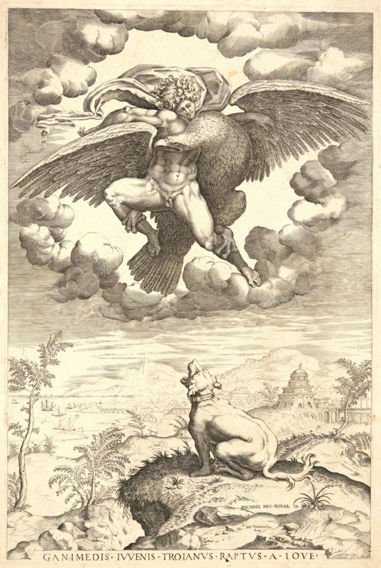 Nicolas Béatrizet (French, born 1507 or 1515, died ca. 1565) after Michelangelo Buonarroti (Italian, 1475 - 1564). The Rape of Ganymede, 16th century. Engraving.