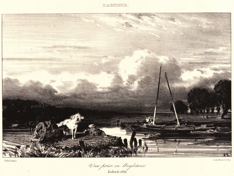 Jules Dupré (French, 1811 - 1889). View in England (Vue prise en Angleterre), 1836. Lithograph on wove paper. Image: 130 mm x 207 mm (5.12 in. x 8.15 in.). Second of three states, with letters.