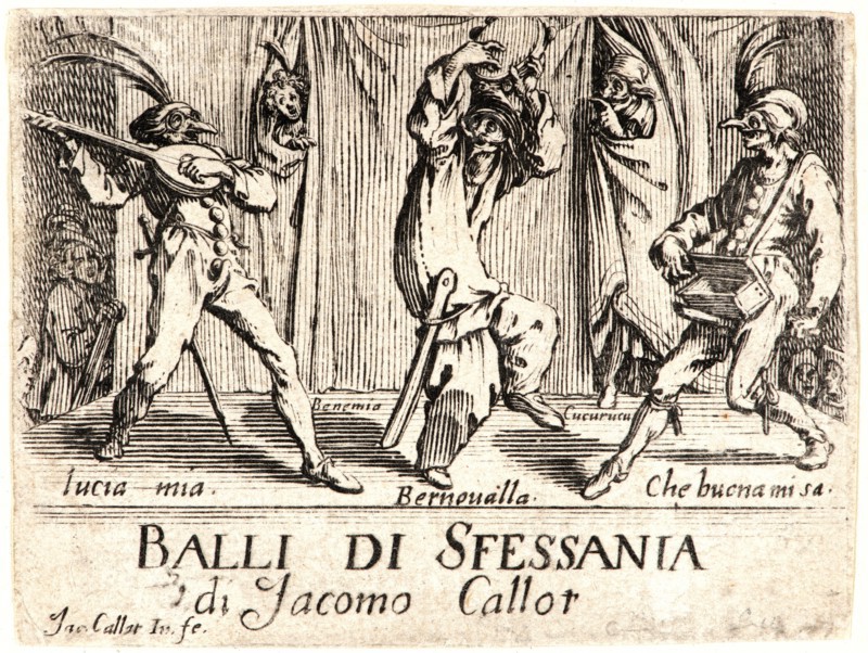 Jacques Callot (French, 1592 - 1635). Balli di Sfessania, Title Plate, 1622 and later. From Balli di Sfessania. Etching. First of two states.