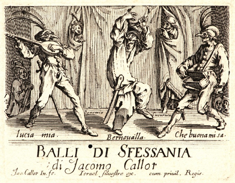 Jacques Callot (French, 1592 - 1635). Balli di Sfessania, Title Plate, 1622 and later. From Balli di Sfessania. Etching. First of two states.