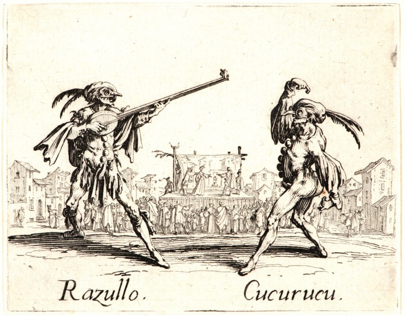 Jacques Callot (French, 1592 - 1635). Razullo and Cucurucu, 1622 and later. From Balli di Sfessania. Etching. First of two states.