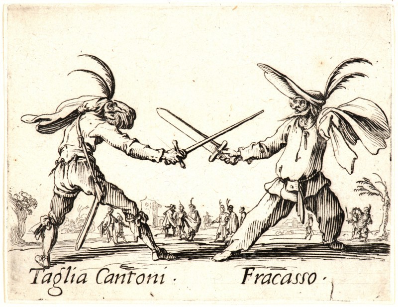 Jacques Callot (French, 1592 - 1635). Taglia Cantoni and Fracasso, 1622 and later. From Balli di Sfessania. Etching. First of two states.