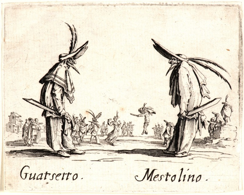 Jacques Callot (French, 1592 - 1635). Guatsetto and Mestolino, 1622 and later. From Balli di Sfessania. Etching. Plate: 72 mm x 92 mm (2.83 in. x 3.62 in.). First of two states.