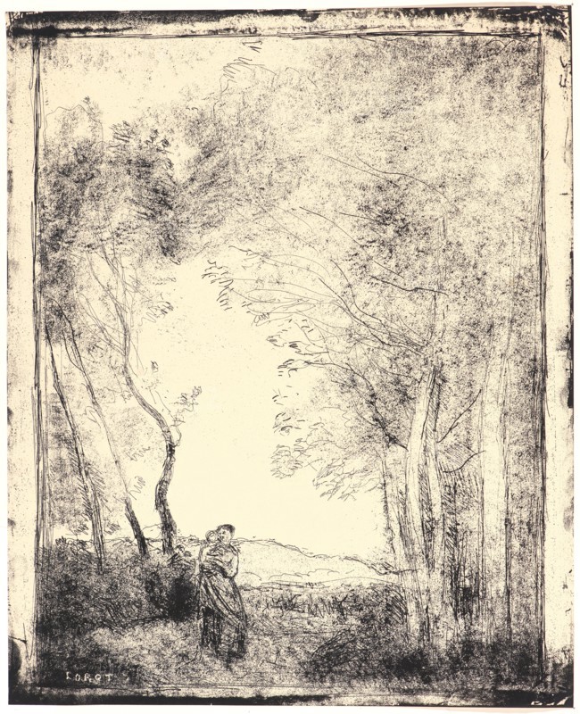 Jean-Baptiste-Camille Corot (French, 1796 - 1875). Jeune Mere a l'Entree d'un Bois, 1856. From Quarante Clichés-Glace. Cliché-verre.