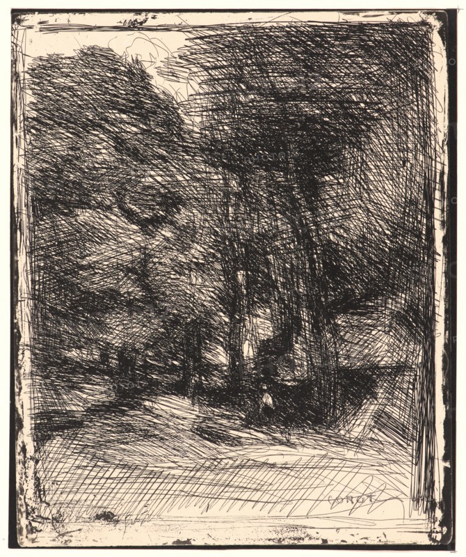 Jean-Baptiste-Camille Corot (French, 1796 - 1875). Souvenir du Bas Breau, 1857. From Quarante Clichés-Glace. Cliché-verre.