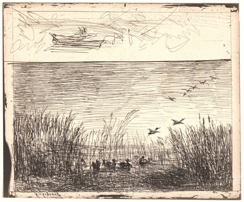 Charles FranÃ§ois Daubigny (French, 1817 - 1878). Le Marais aux Canards, 1862. From Quarante Clichés-Glace. Cliché-verre.